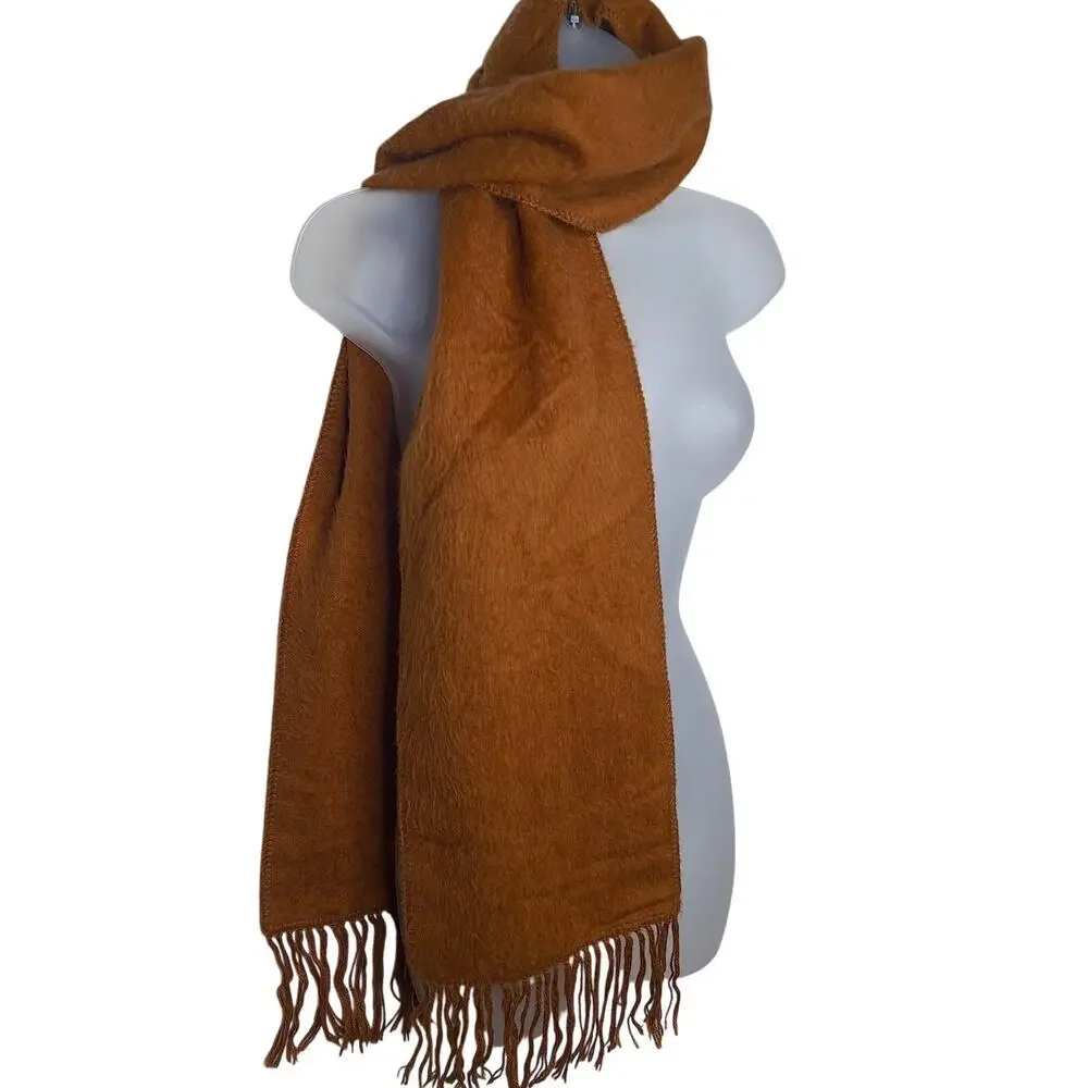 Sanyork Fair Trade 100% Alpaca Scarf Peru Fringe Butterscotch Brown Fuzzy
